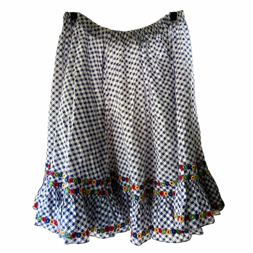 Vintage Blue and White Gingham Skirt with Floral Accents 🌻